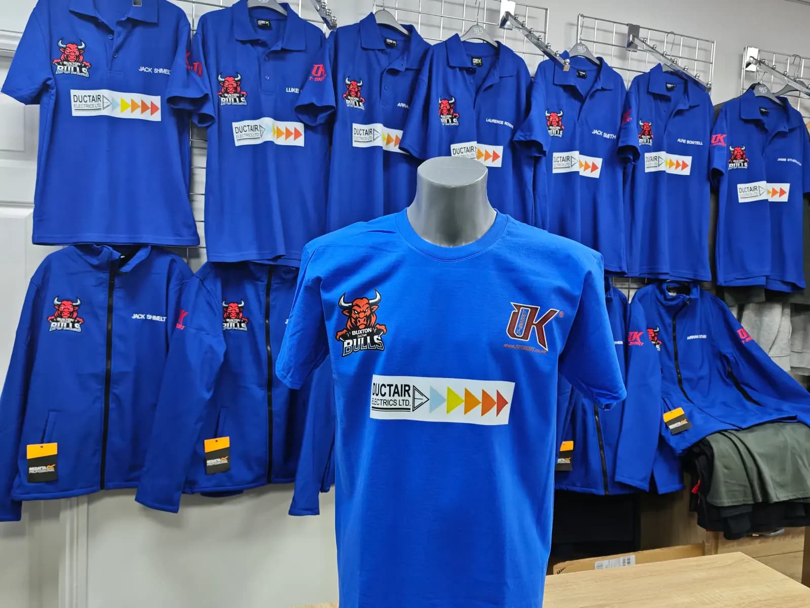 Buxton Bulls blue printed team t-shirt with club and sponsor logos