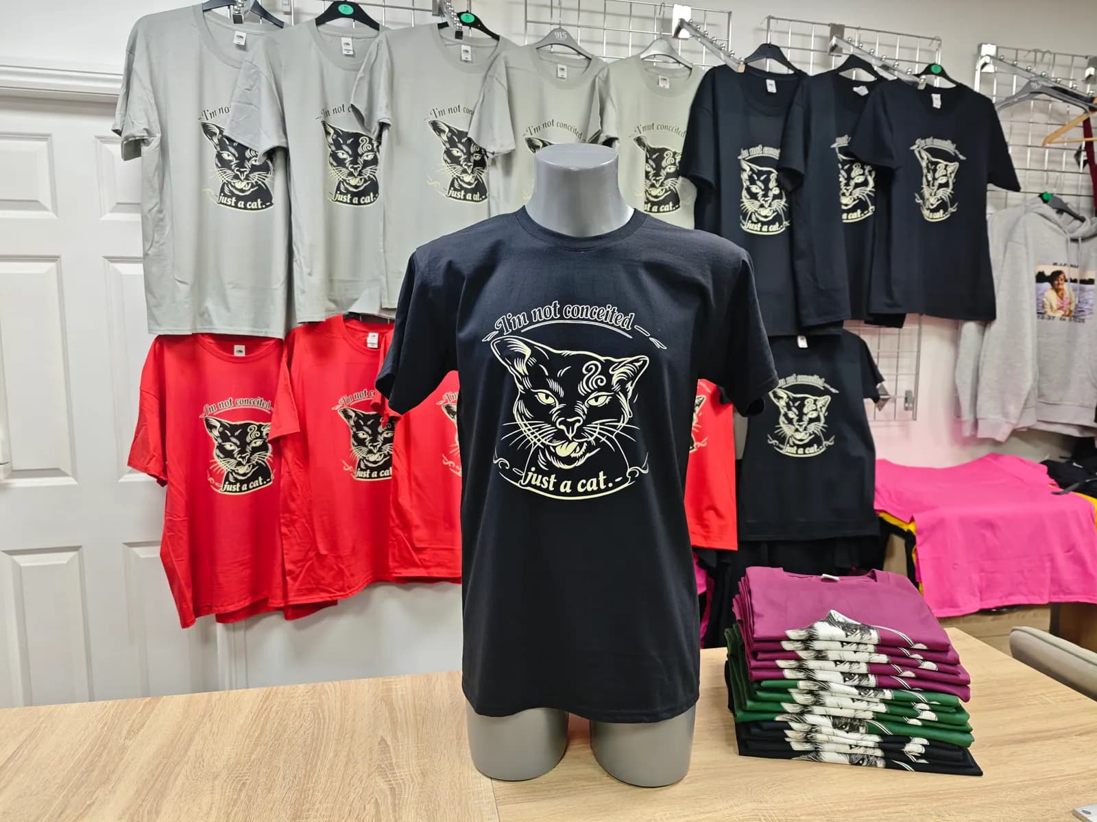Black cat graphic t-shirt printed by OK T-Shirt in Great Barr Birmingham
