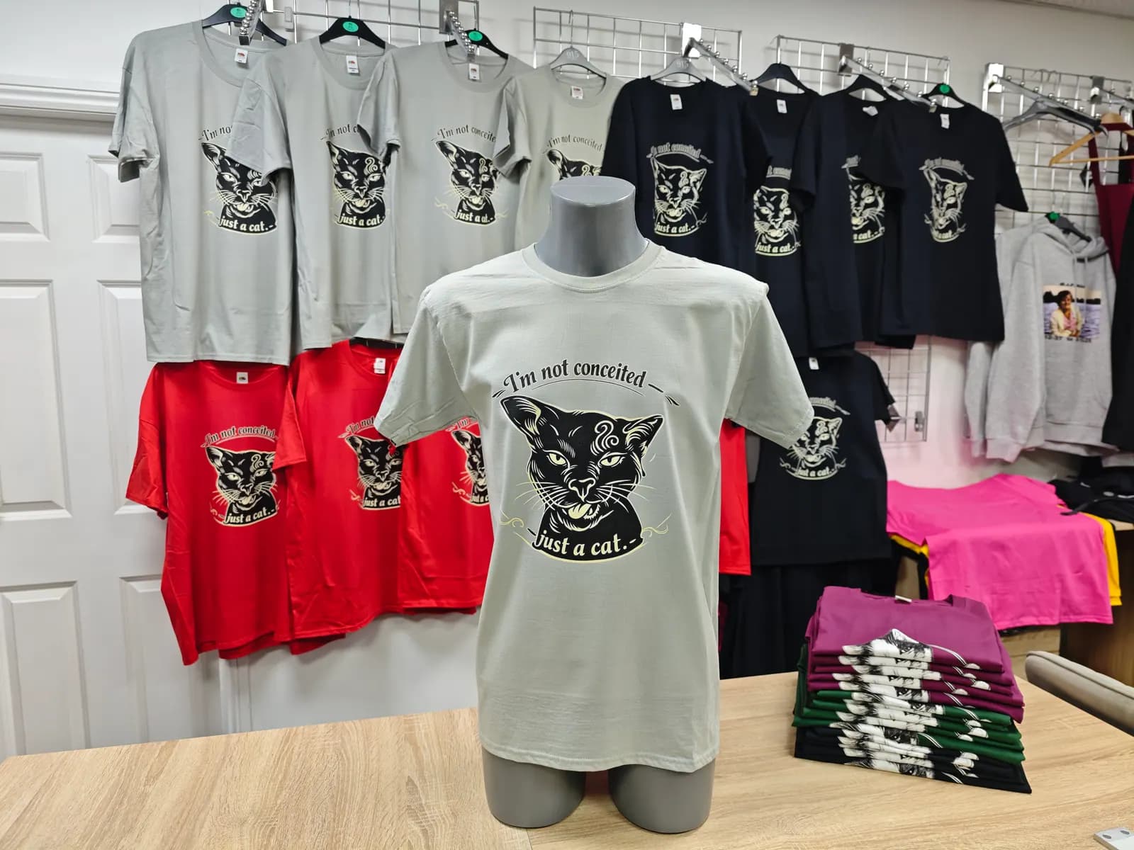 Sage green custom cat t-shirt printed in Great Barr Birmingham