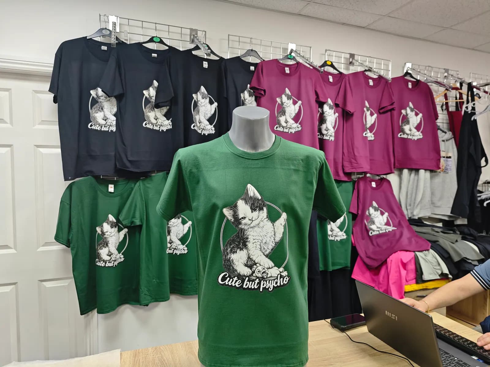 Green Cute But Psycho cat t-shirt printed by OK T-Shirt