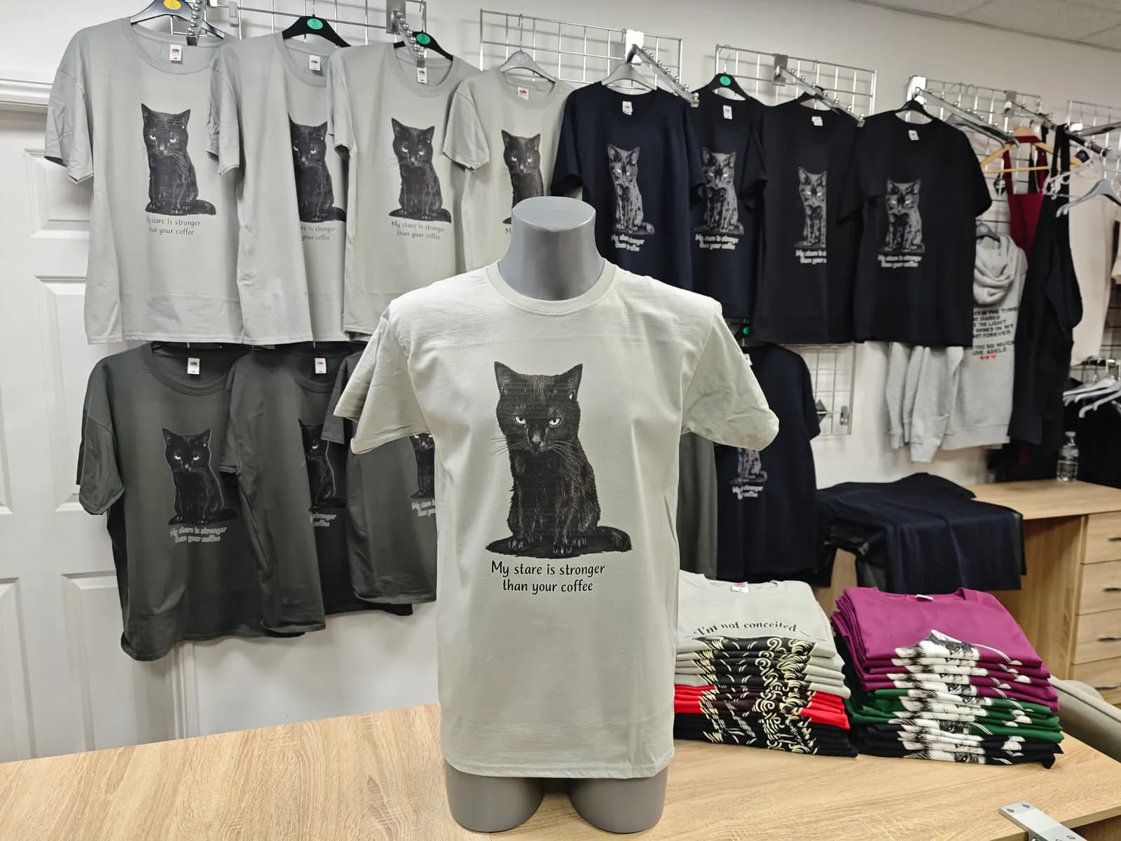 Grey personalised cat t-shirt printed in Birmingham