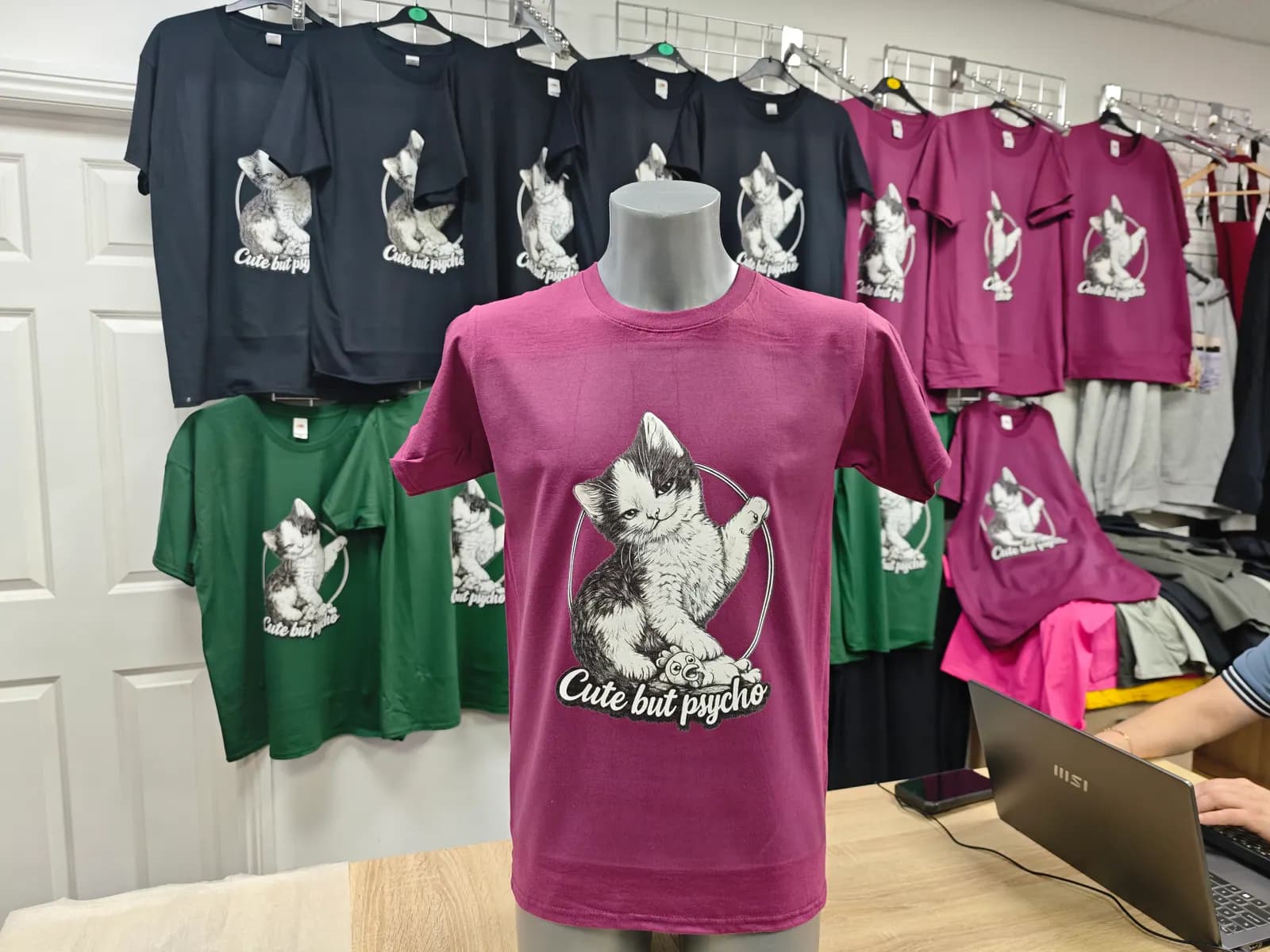Pink Cute But Psycho cat t-shirt printed by OK T-Shirt Birmingham