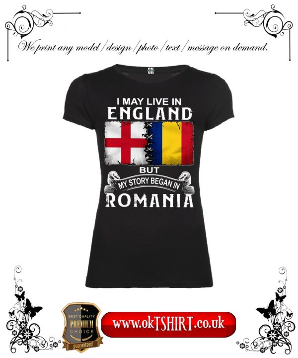 I may live in England but my story began in Romania black women t-shirt-min
