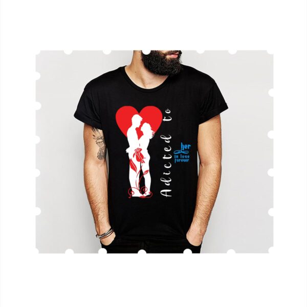 Adicted to her man black front t shirt min
