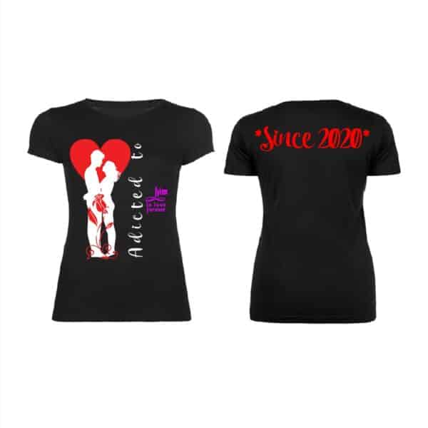 Adicted to her woman black front and back t shirt min