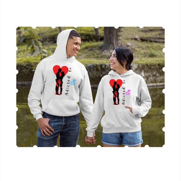 White woman and man hoodie front printed min
