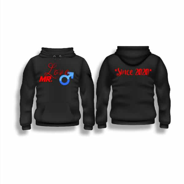 Mr Love black hoodie front and back min