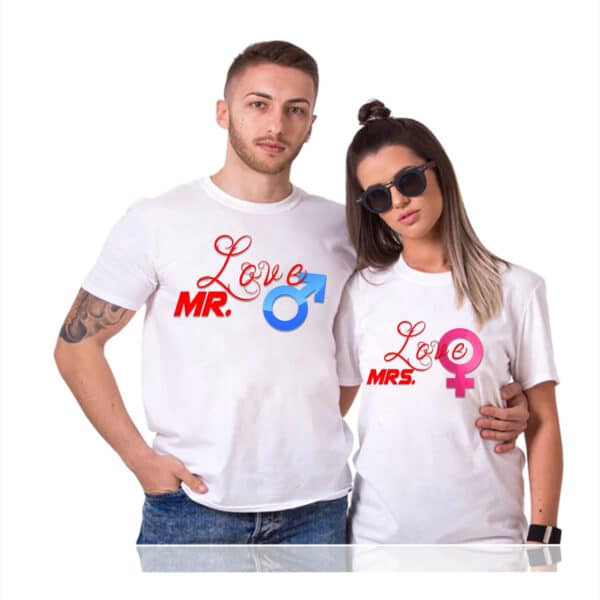 Mr and MRS Love white t shirts min