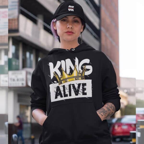 Women wearing king alive hoodie min
