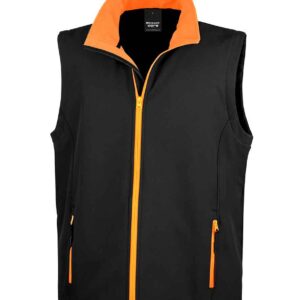 a black and orange softshell gilet with zipper