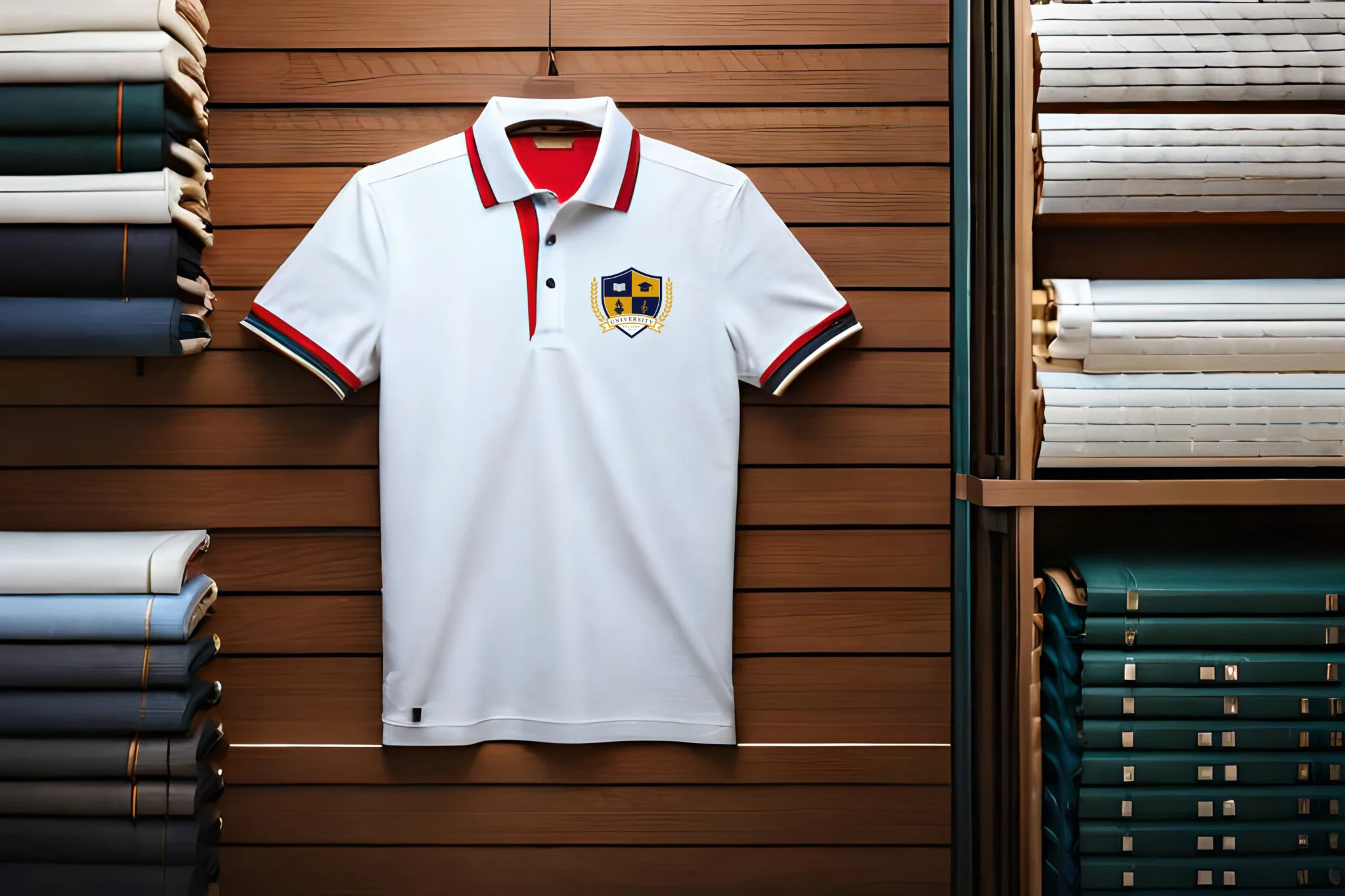 White-t-shirt-with-school-logo-on-left-side-scaled