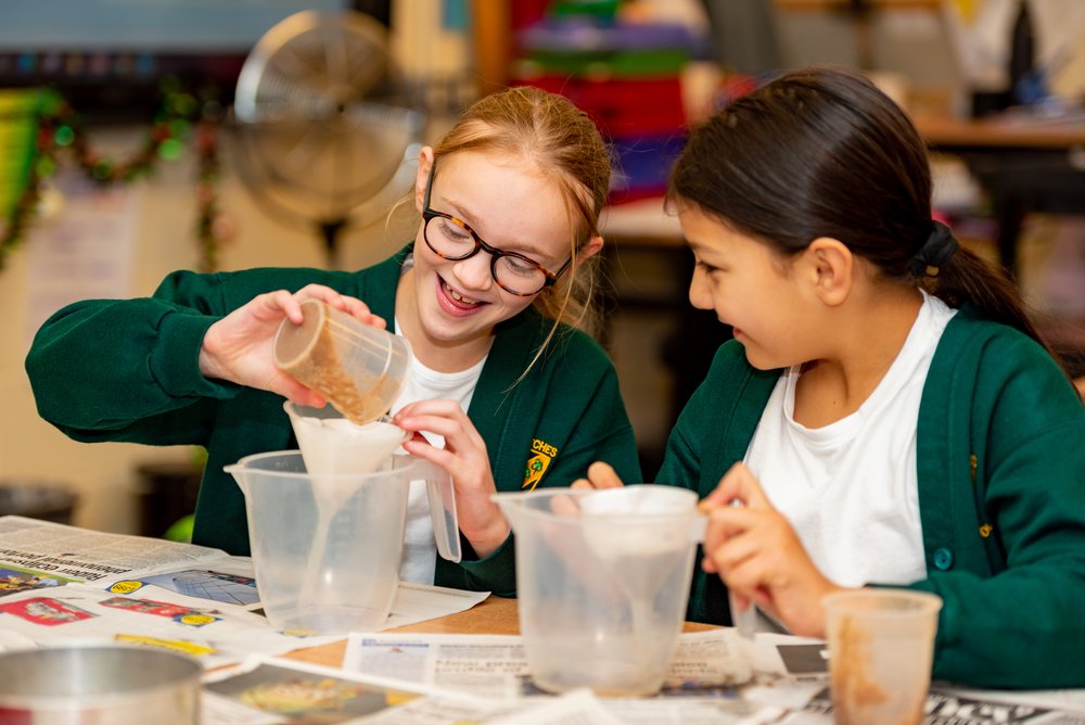 students from Beeches Junior School making experiments